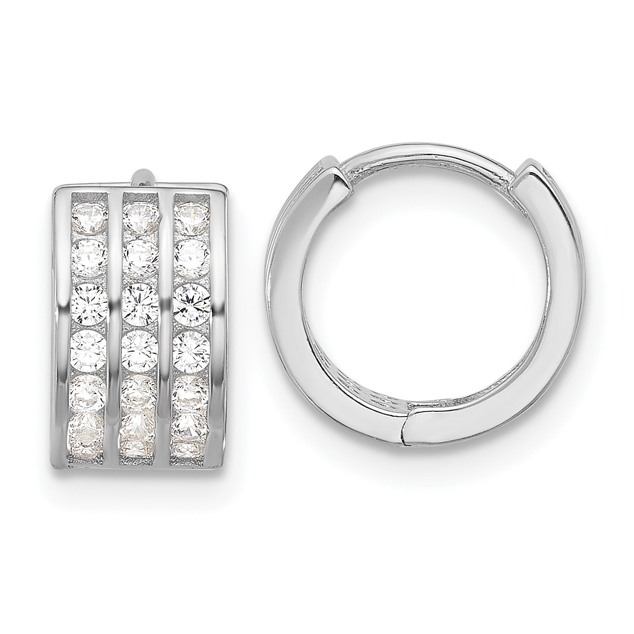 Sterling Silver Rhodium-plated 3 Row CZ Hinged Hoop Earrings Main image