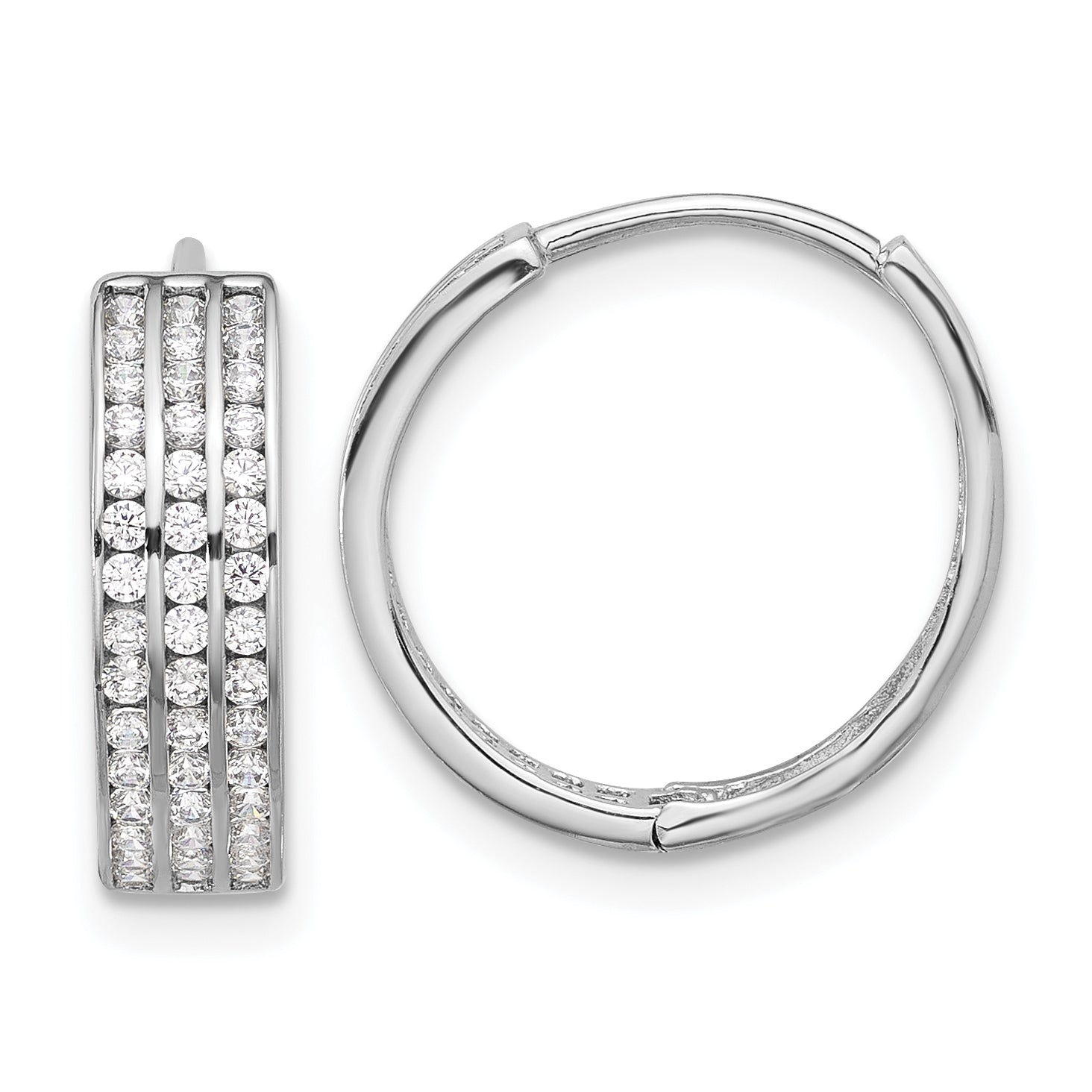 Sterling Silver Rhodium-plated 3 Row CZ Hinged Hoop Earrings Main image
