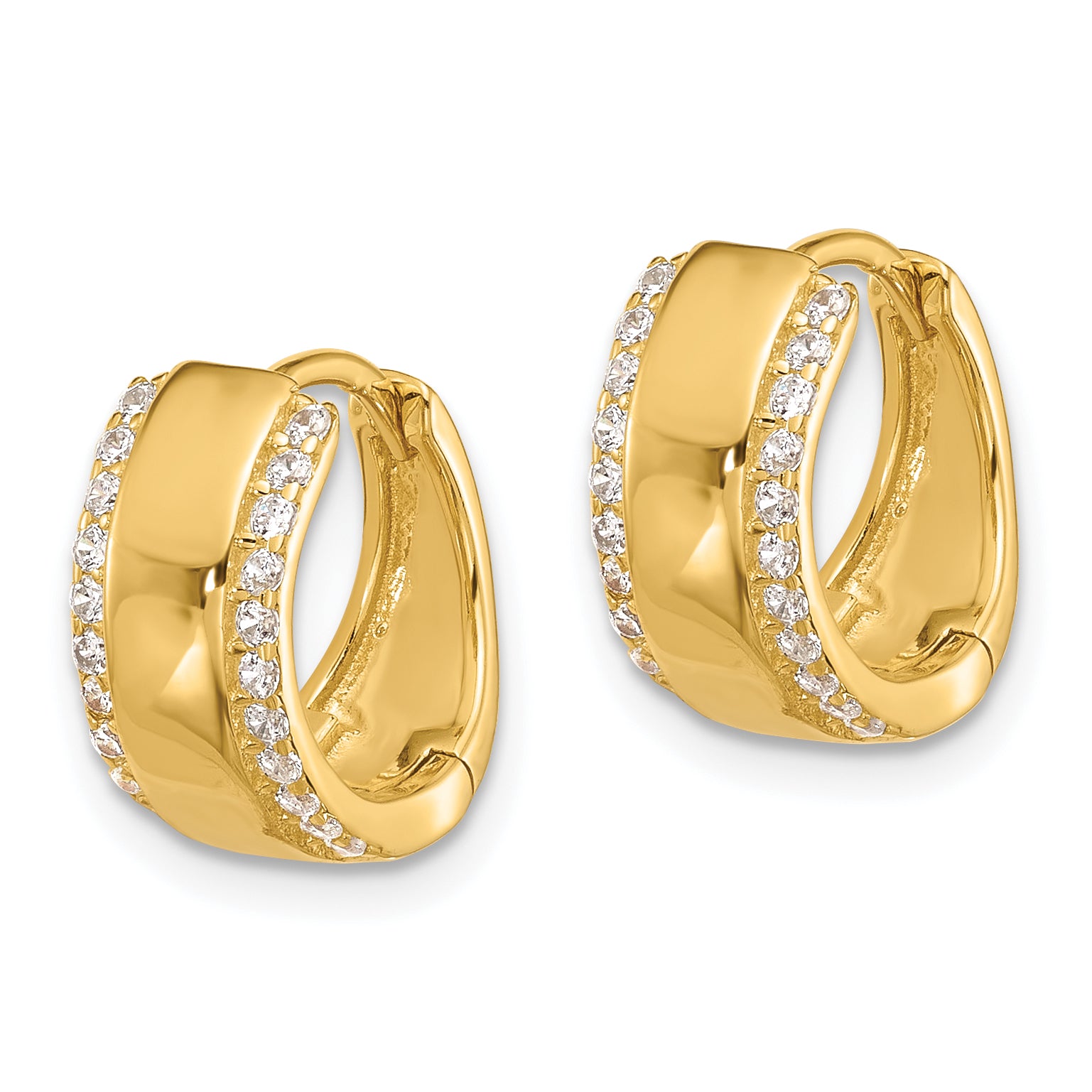 Sterling Silver Gold-tone CZ Edged 6.25mm Hinged Hoop Earrings Secondary image
