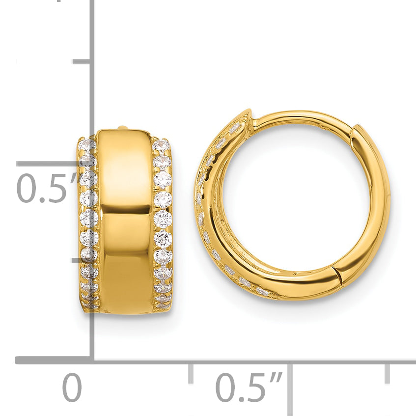 Sterling Silver Gold-tone CZ Edged 6.25mm Hinged Hoop Earrings