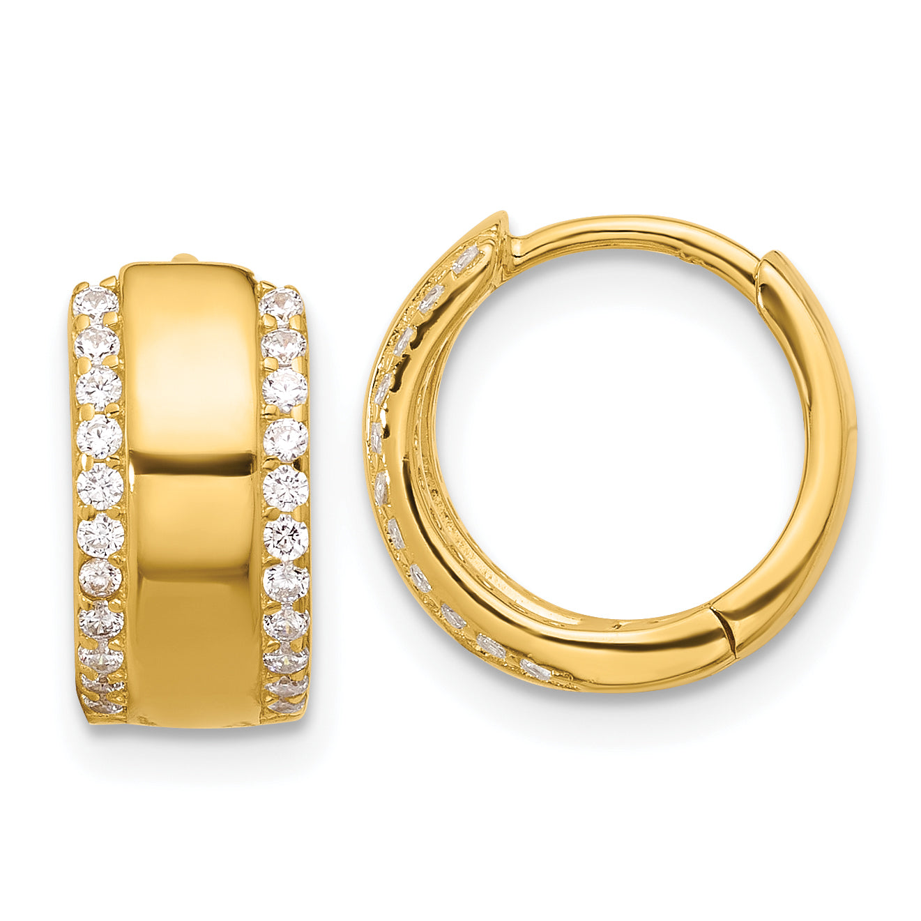 Sterling Silver Gold-tone CZ Edged 6.25mm Hinged Hoop Earrings Main image
