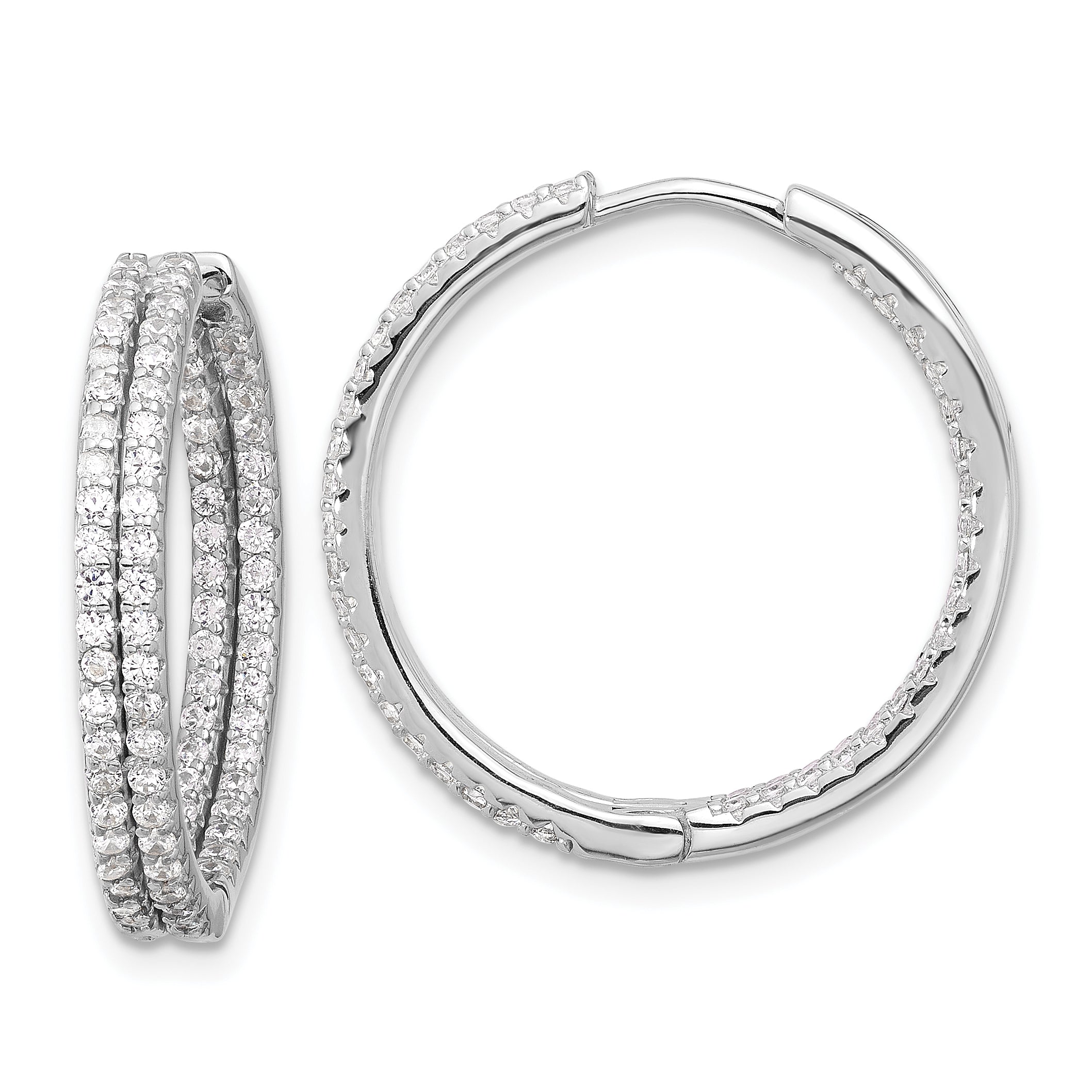 Sterling Silver Rhodium-plated Double Row CZ In and Out Hoop Earrings Main image