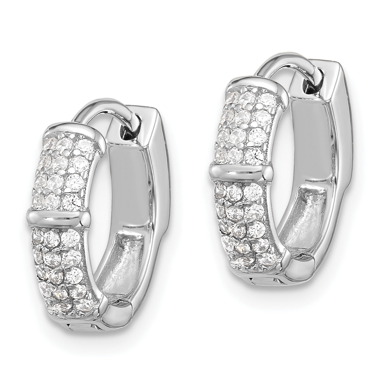 Sterling Silver Rhodium-plated 4mm CZ Hinged Huggie Hoop Earrings Secondary image