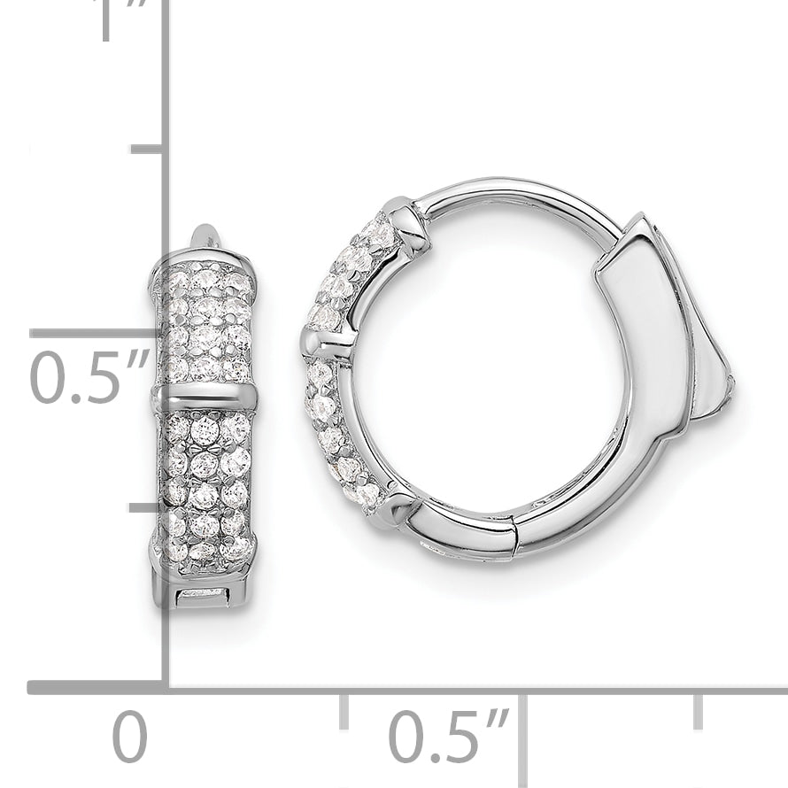 Sterling Silver Rhodium-plated 4mm CZ Hinged Huggie Hoop Earrings