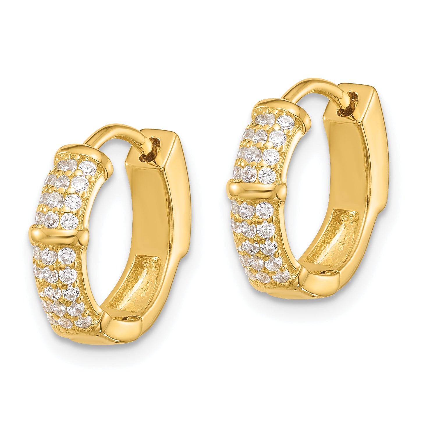 Sterling Silver Gold-tone 4mm CZ Hinged Huggie Hoop Earrings Secondary image