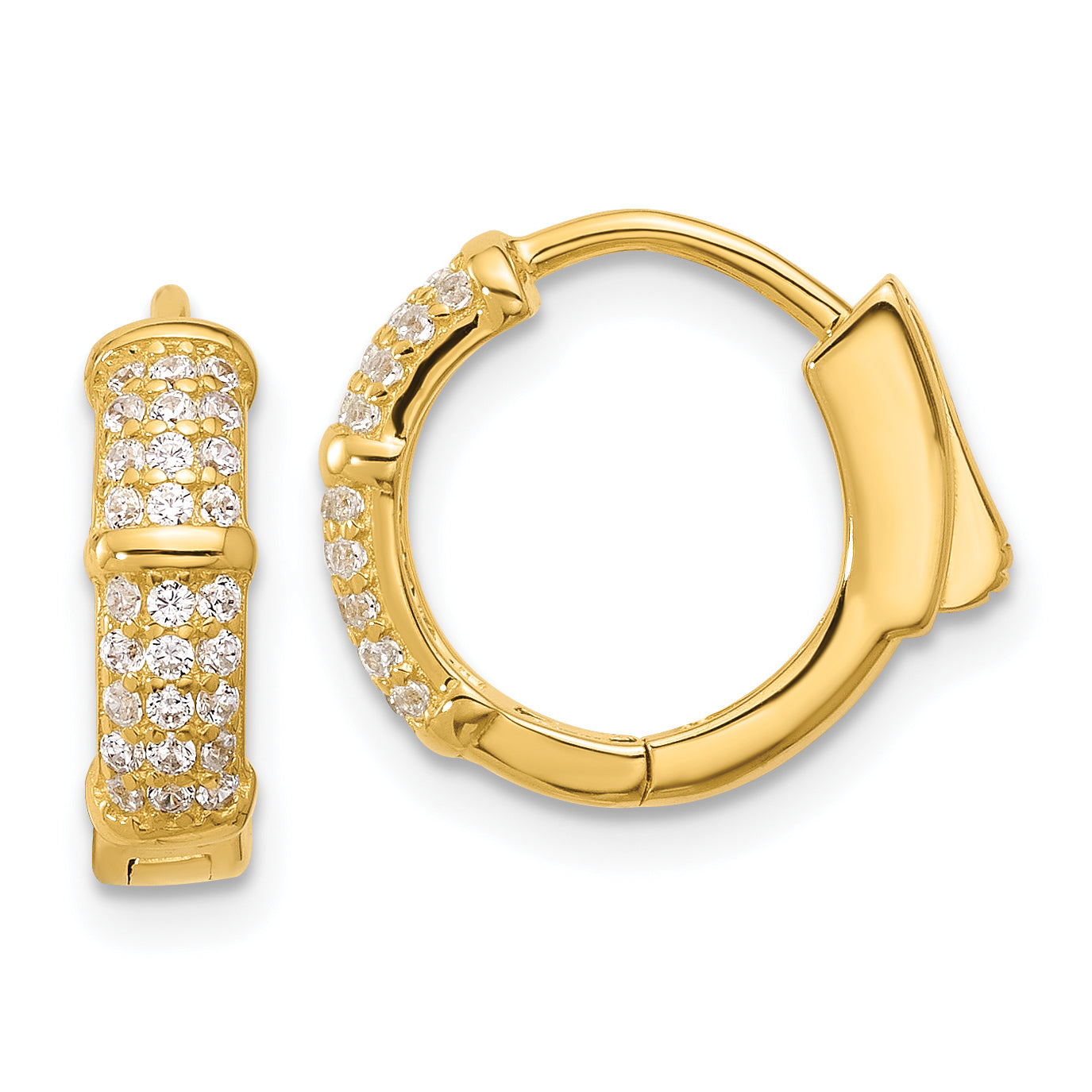 Sterling Silver Gold-tone 4mm CZ Hinged Huggie Hoop Earrings Main image