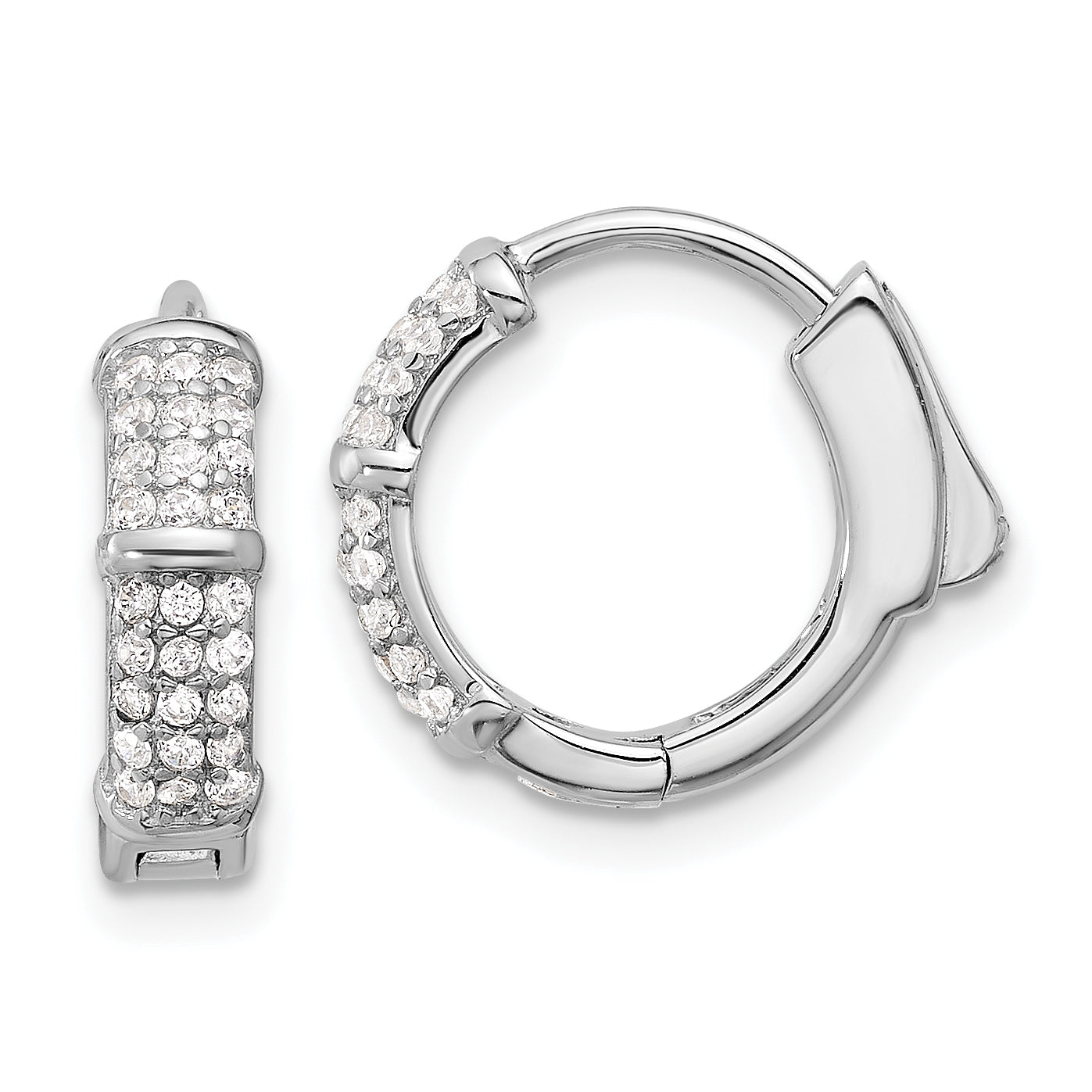 Sterling Silver Rhodium-plated 4mm CZ Hinged Huggie Hoop Earrings Main image