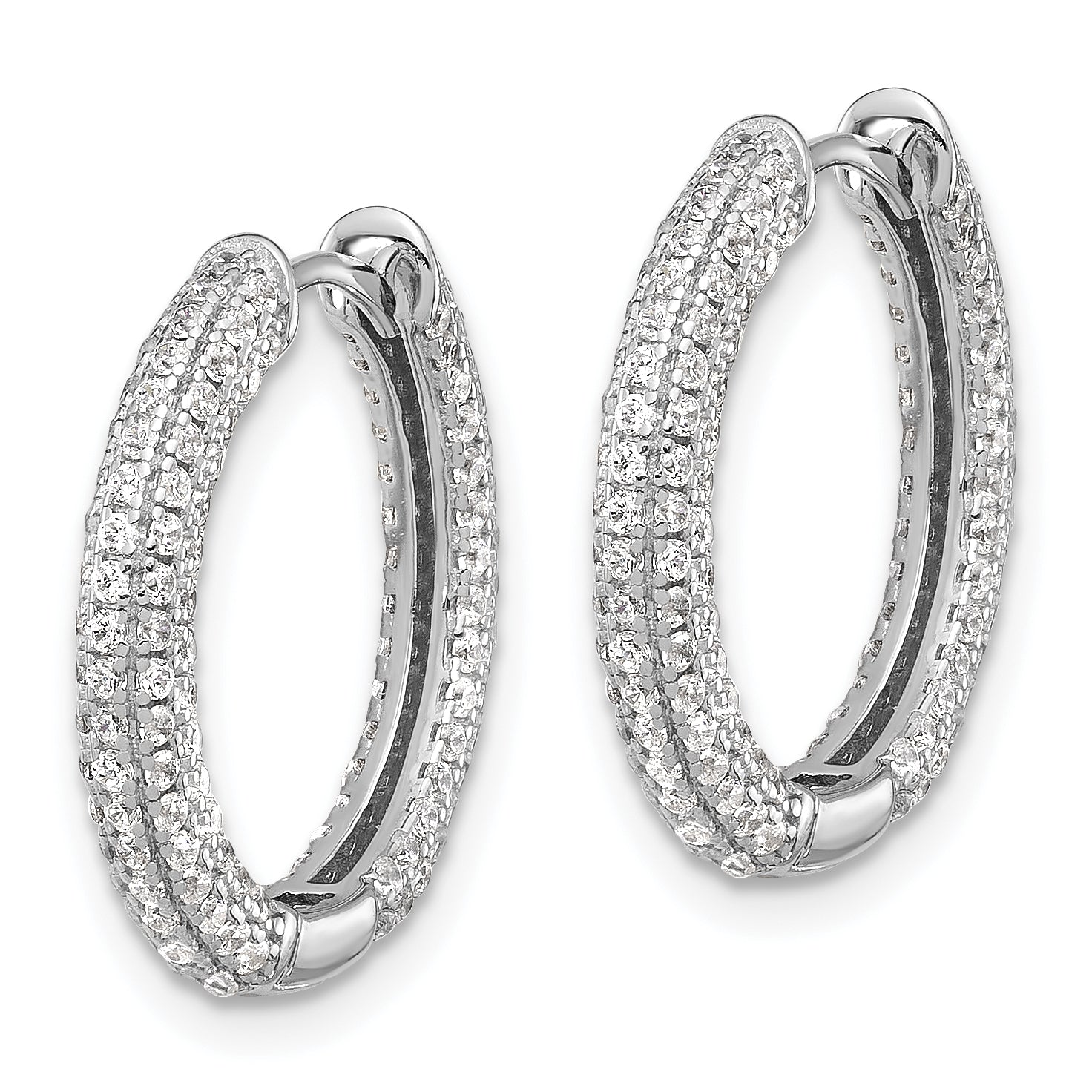 Sterling Silver Rhodium-plated Micro PavÃÂ¢Ã¢âÂ¬ÃÂ¡ CZ 3mm Hinged Hoop Earrings Secondary image