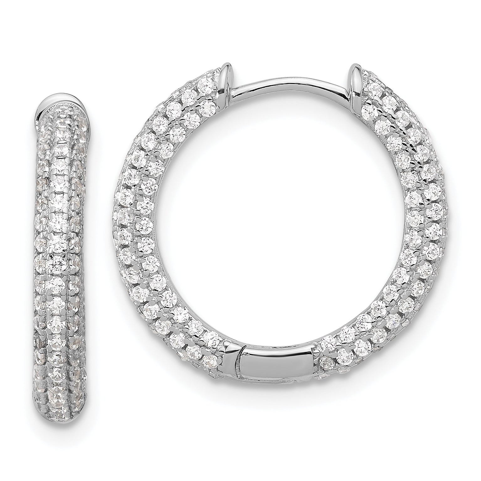 Sterling Silver Rhodium-plated Micro Pav‚ CZ 3mm Hinged Hoop Earrings Main image