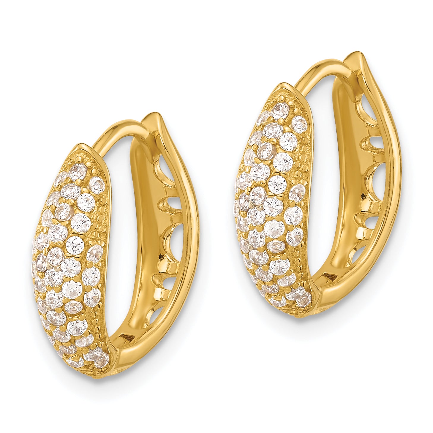 Sterling Silver Gold-tone Pav‚ CZ Hinged Huggie Hoop Earrings