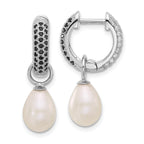 Sterling Silver Rhodium-plated 7-8mm Black and White Rice Freshwater Cultured Pearl and CZ Interchangeable Post Earrings Set