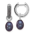 Sterling Silver Rhodium-plated 7-8mm Black and White Rice Freshwater Cultured Pearl and CZ Interchangeable Post Earrings Set