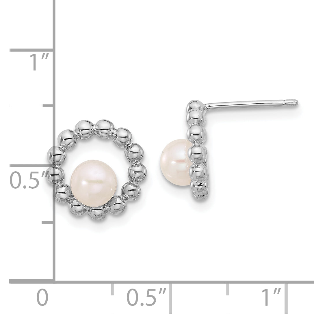 Sterling Silver Rhodium-plated 5-6mm White Button Freshwater Cultured Pearl Circle Post Earrings