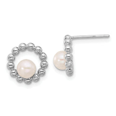 Sterling Silver Rhodium-plated 5-6mm White Button Freshwater Cultured Pearl Circle Post Earrings