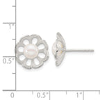 Sterling Silver Polished Flower Freshwater Cultured Pearl Post Earrings