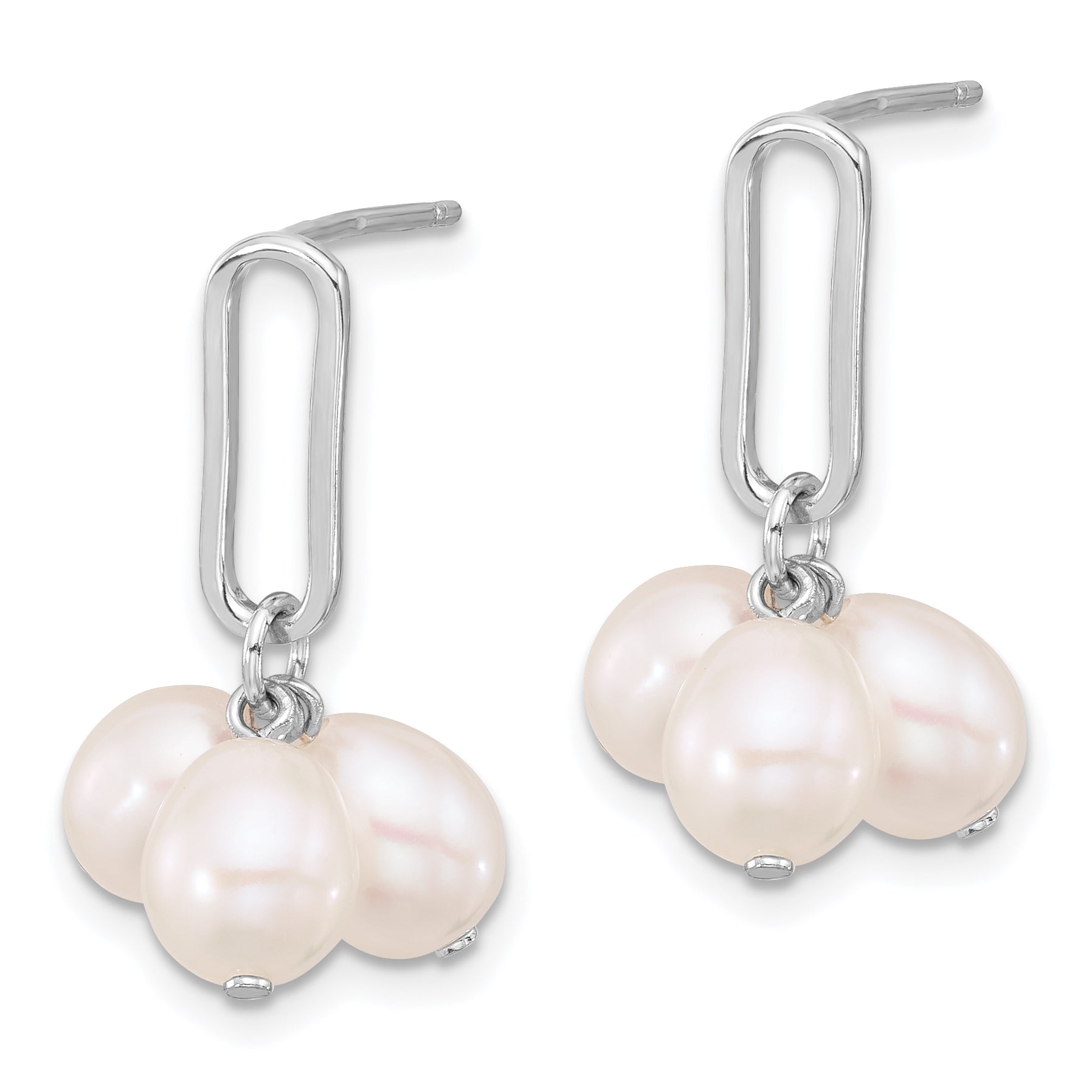 Sterling Silver Rhodium-plated 5-6mm White Rice Freshwater Cultured Pearl Post Dangle Earrings Secondary image