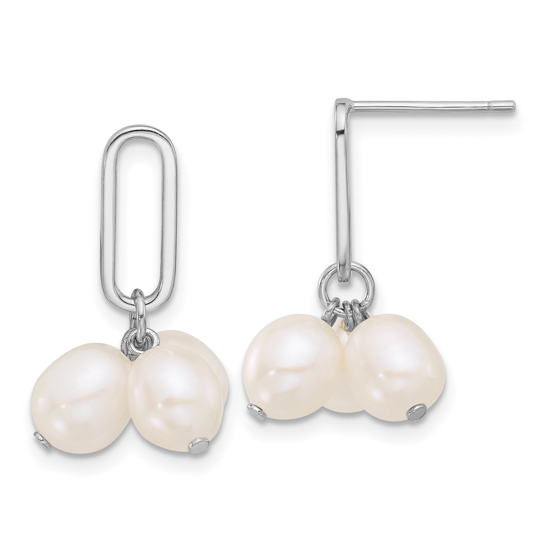 Sterling Silver Rhodium-plated 5-6mm White Rice Freshwater Cultured Pearl Post Dangle Earrings Main image
