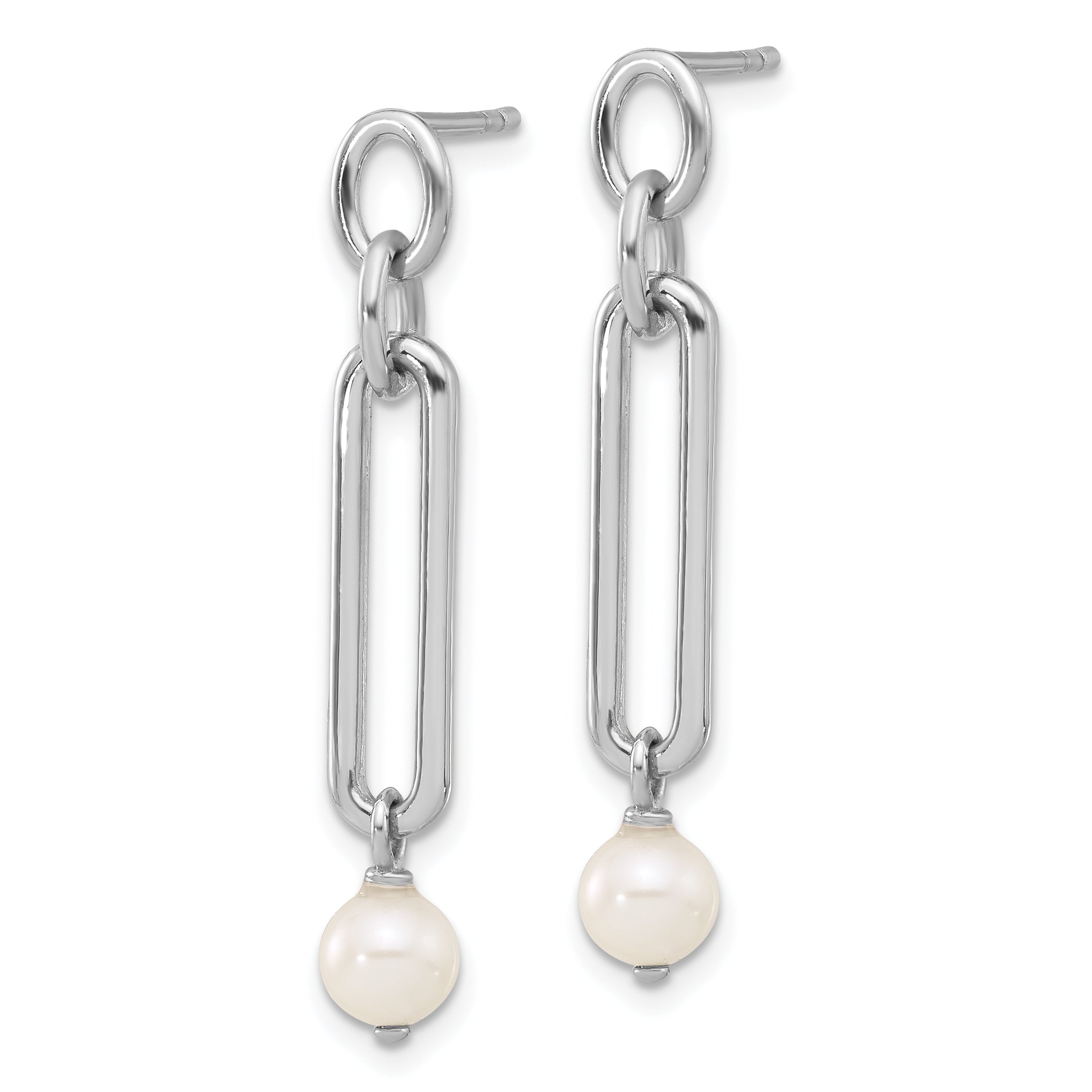 Sterling Silver Rhodium-plated Link with FWC Pearl Dangle Earrings Secondary image
