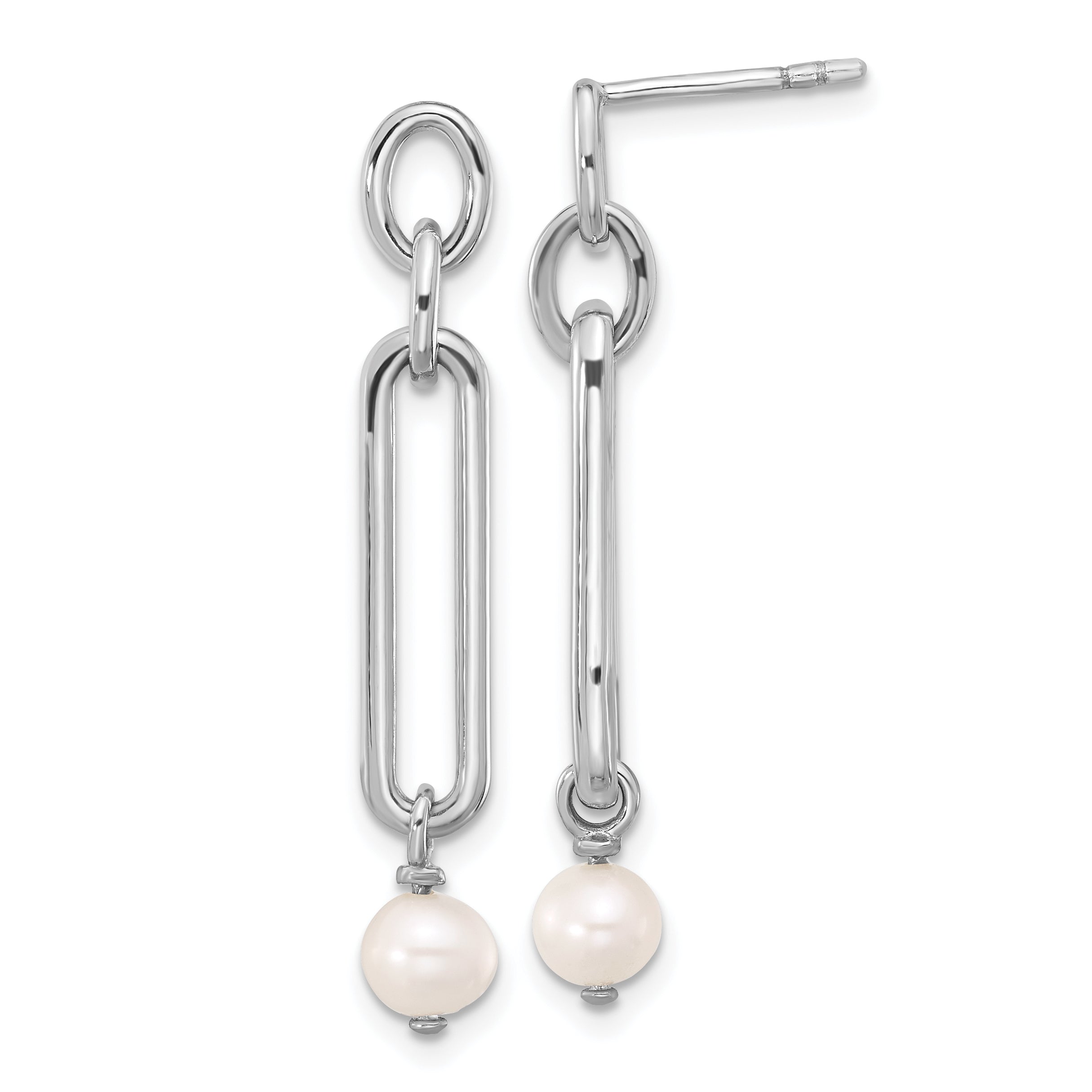 Sterling Silver Rhodium-plated Link with FWC Pearl Dangle Earrings Main image
