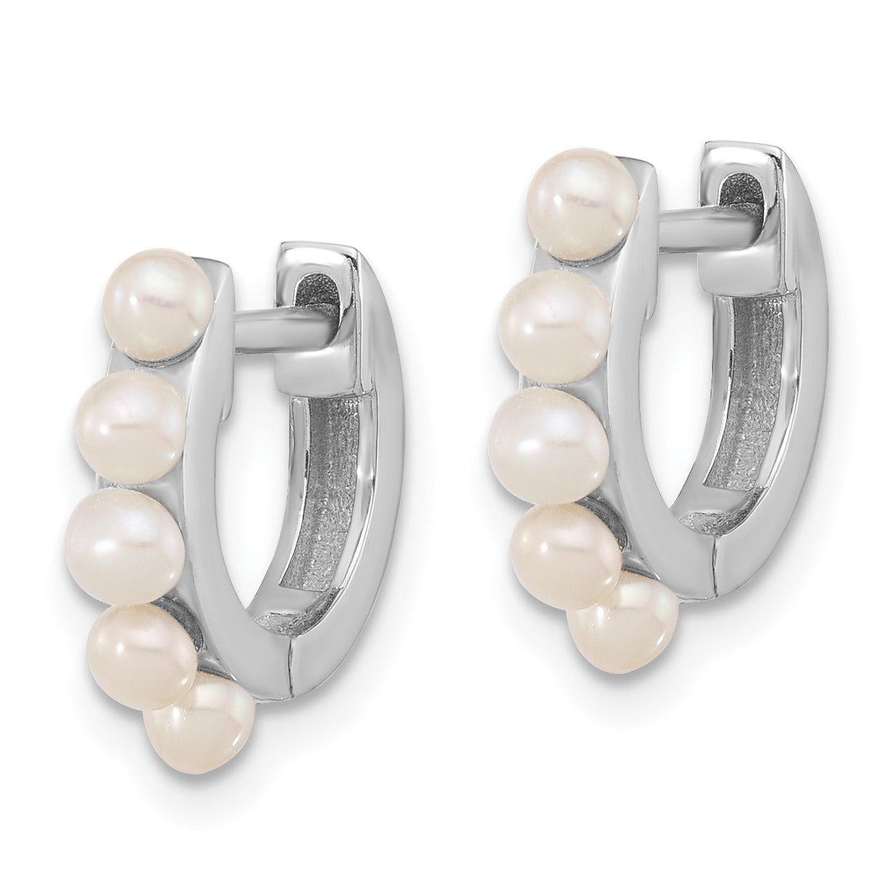 Sterling Silver Rhodium-plated 2.5-3mm White Button Freshwater Cultured Pearl Hinged Hoop Earrings Secondary image
