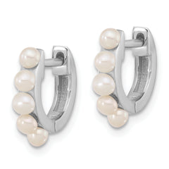 Sterling Silver Rhodium-plated 2.5-3mm White Button Freshwater Cultured Pearl Hinged Hoop Earrings