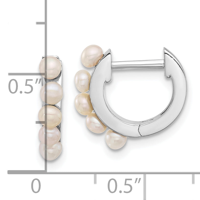 Sterling Silver Rhodium-plated 2.5-3mm White Button Freshwater Cultured Pearl Hinged Hoop Earrings