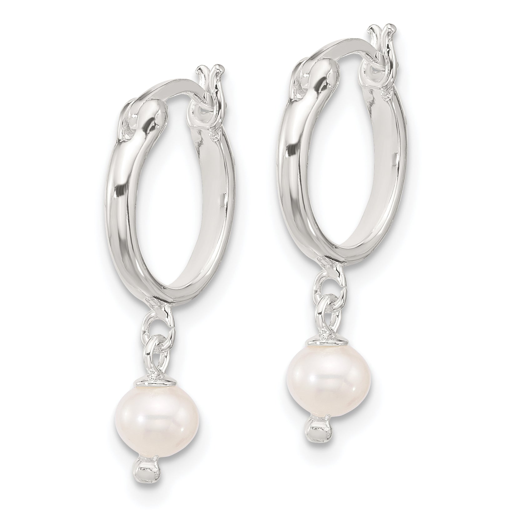 Sterling Silver Polished FWC Pearl Dangle Round Hoop Earrings Secondary image
