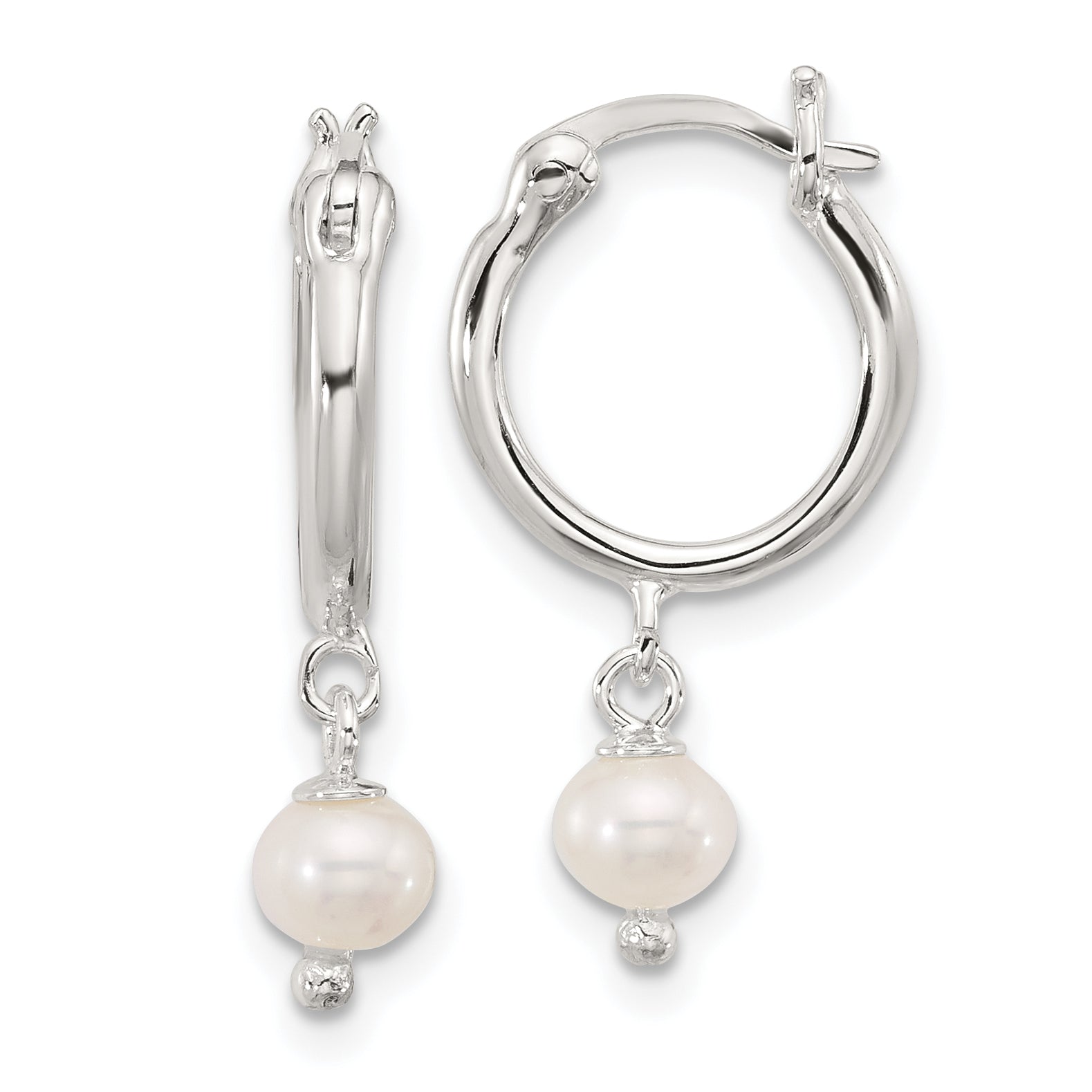 Sterling Silver Polished FWC Pearl Dangle Round Hoop Earrings Main image
