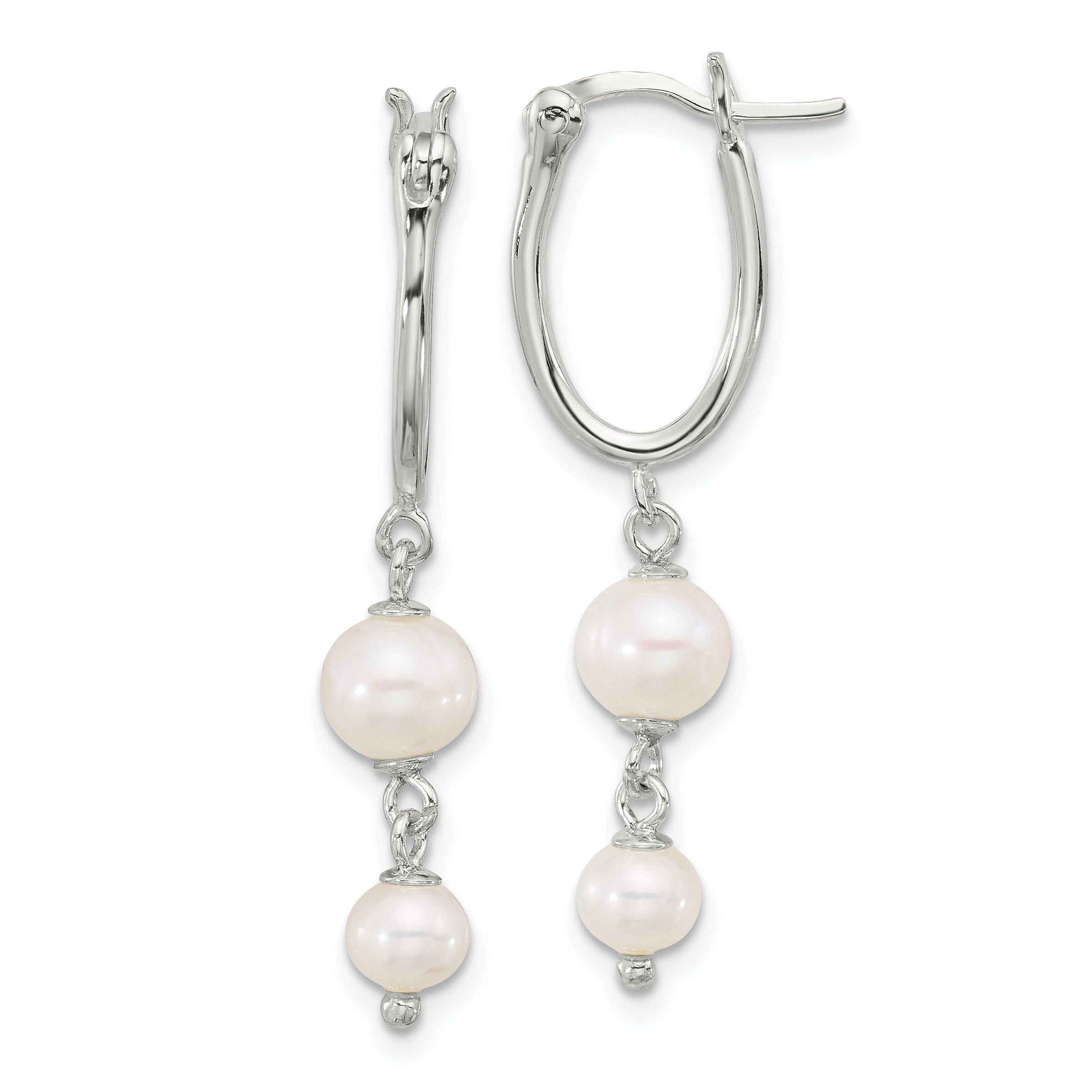 Sterling Silver Polished Double FWC Pearl Dangle Oval Hoop Earrings Main image