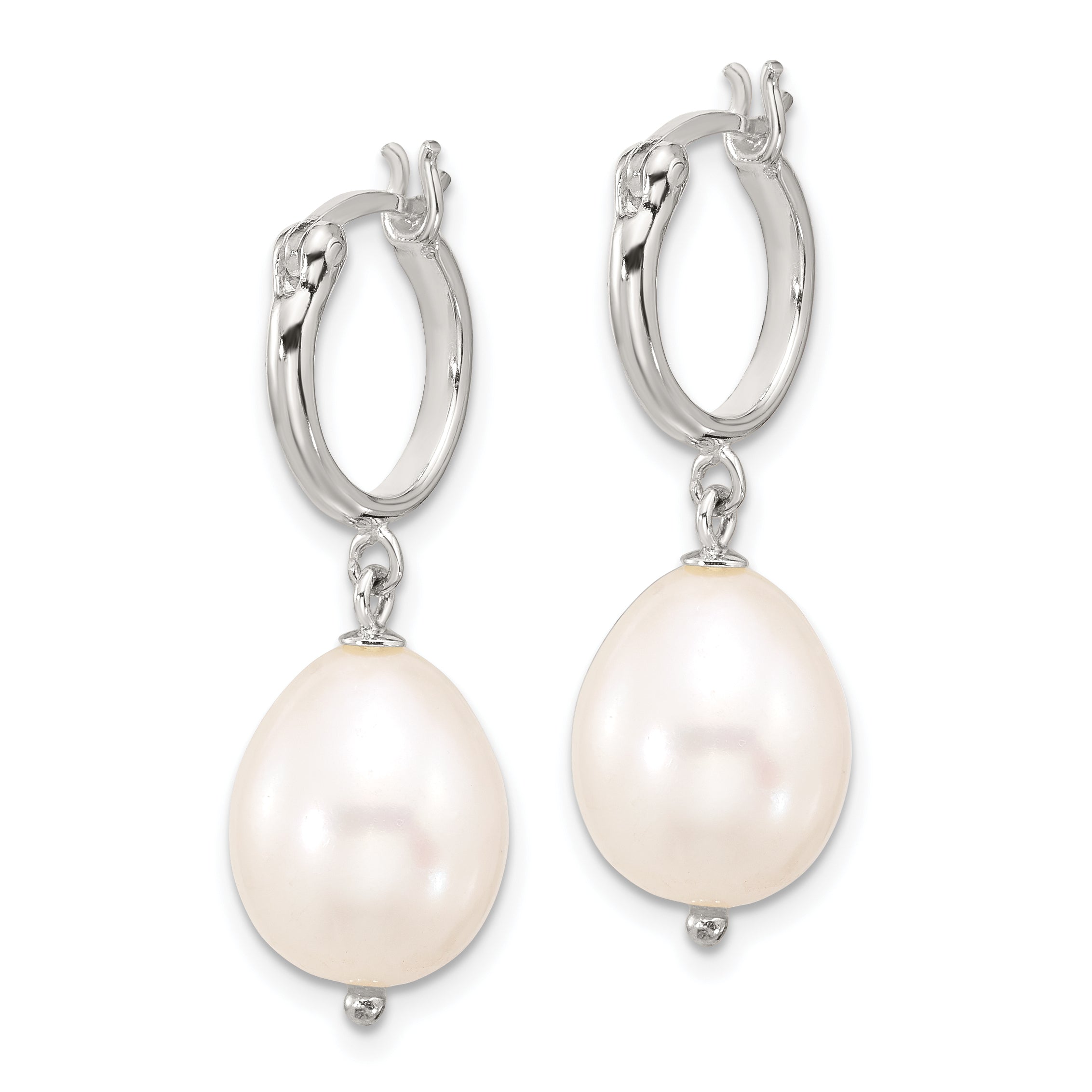 Sterling Silver Polished Teardrop FWC Pearl Dangle Round Hoop Earrings Secondary image