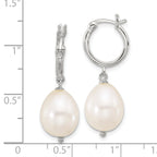 Sterling Silver Polished Teardrop FWC Pearl Dangle Round Hoop Earrings