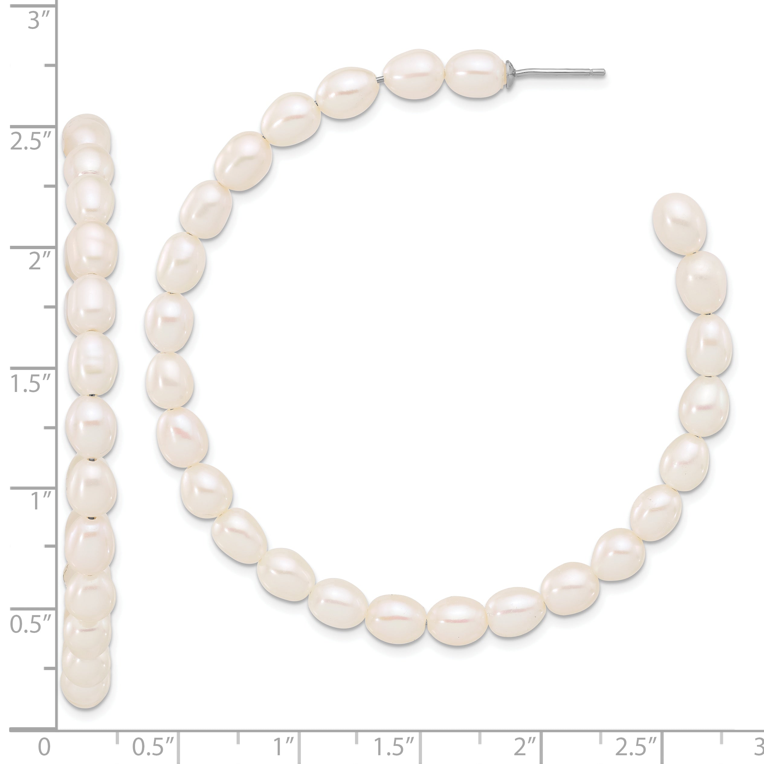 Sterling Silver Rhodium-plated 5-6mm White Rice Freshwater Cultured Pearl Post C-Hoop Earrings