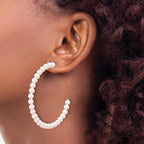 Sterling Silver Rhodium-plated 4-5mm White Semi-Round Freshwater Cultured Pearl C-Hoop Earrings