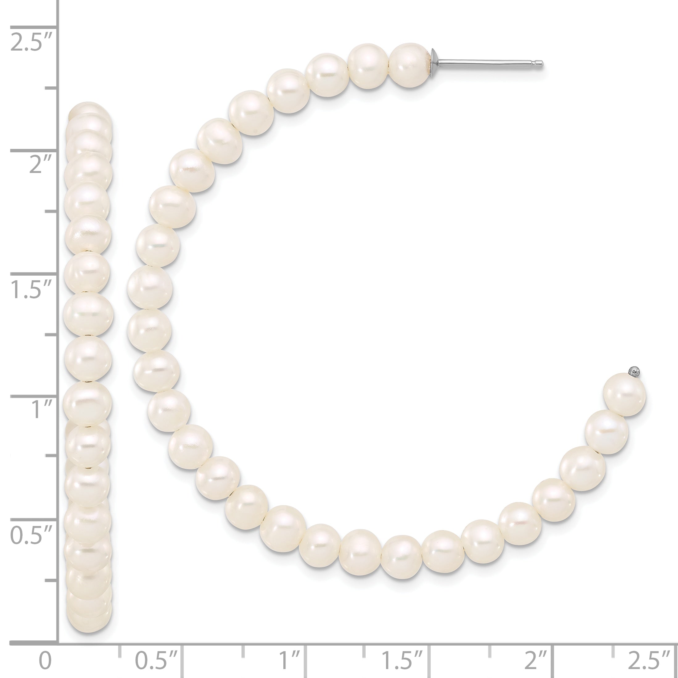 Sterling Silver Rhodium-plated 4-5mm White Semi-Round Freshwater Cultured Pearl C-Hoop Earrings