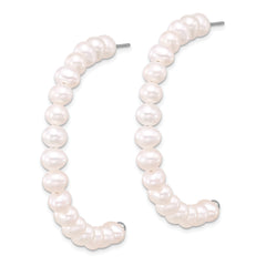 Sterling Silver Rhodium-plated 5-6mm White Semi-Round Freshwater Cultured Pearl Post J-Hoop Earrings