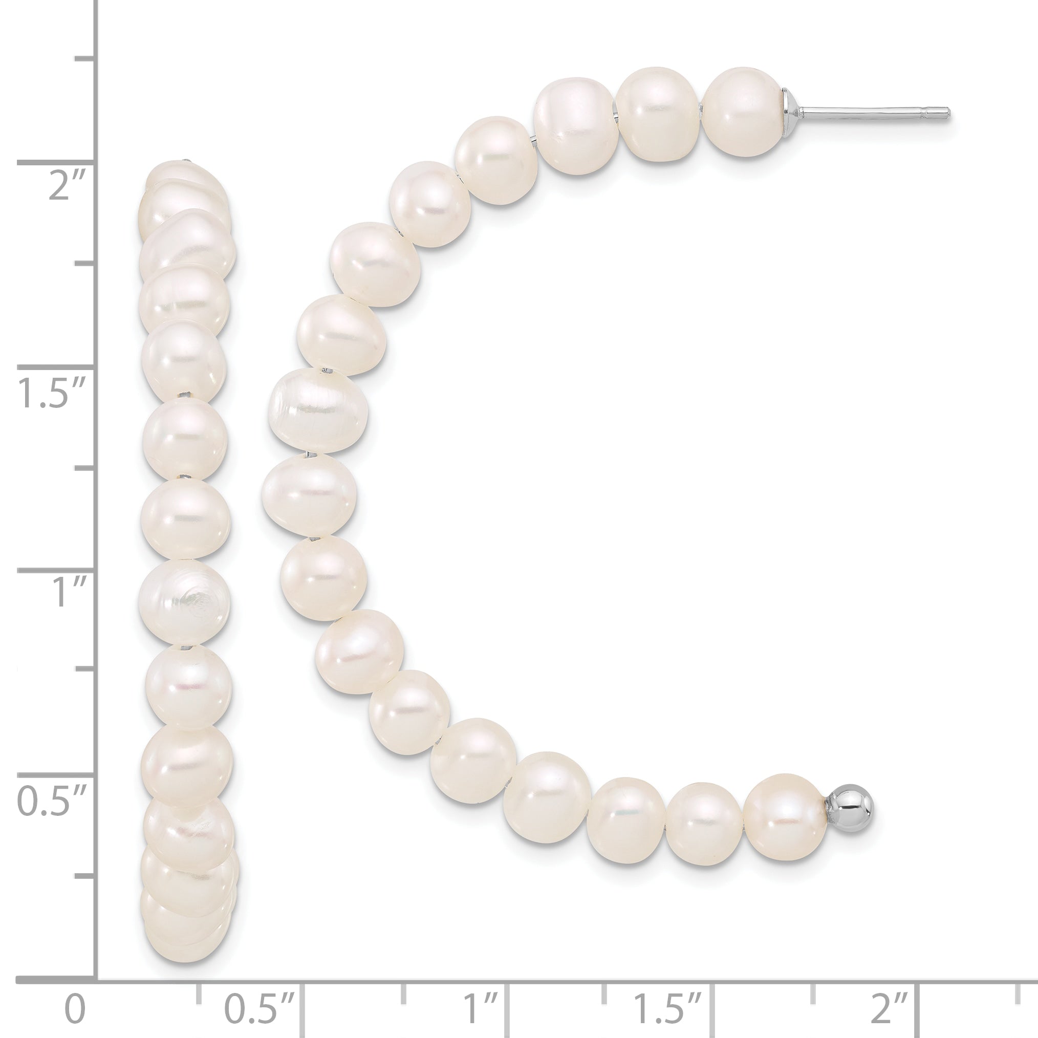 Sterling Silver Rhodium-plated 5-6mm White Semi-Round Freshwater Cultured Pearl Post J-Hoop Earrings