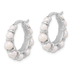 Sterling Silver Rhodium-plated 2-5mm White Button Freshwater Cultured Pearl Round Hoop Earrings