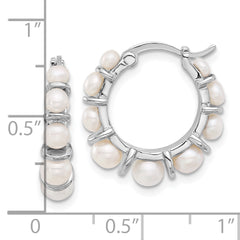 Sterling Silver Rhodium-plated 2-5mm White Button Freshwater Cultured Pearl Round Hoop Earrings