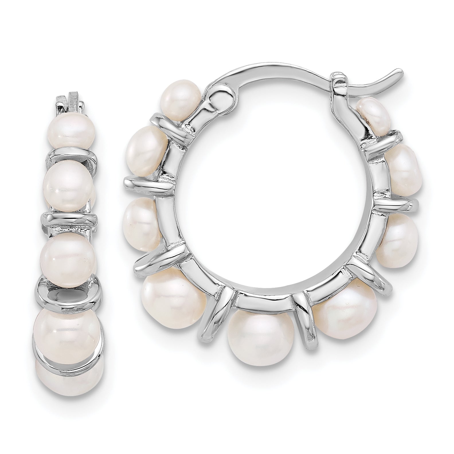 Sterling Silver Rhodium-plated 2-5mm White Button Freshwater Cultured Pearl Round Hoop Earrings Main image