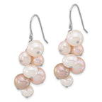 Sterling Silver Rhodium-plated 6-10mm Multicolor Near-Round Freshwater Cultured Pearl Dangle Earrings