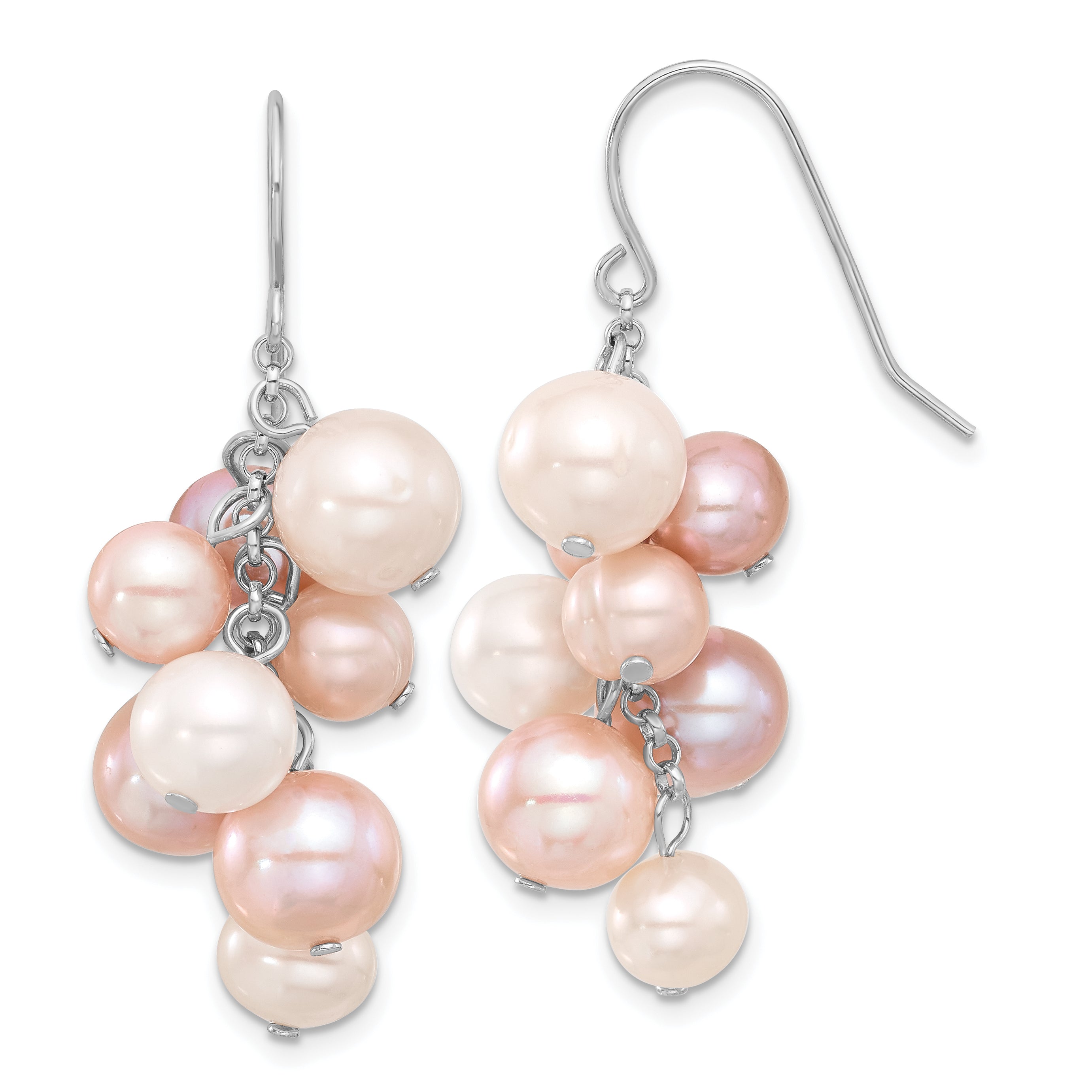 Sterling Silver Rhodium-plated 6-10mm Multicolor Near-Round Freshwater Cultured Pearl Dangle Earrings Main image