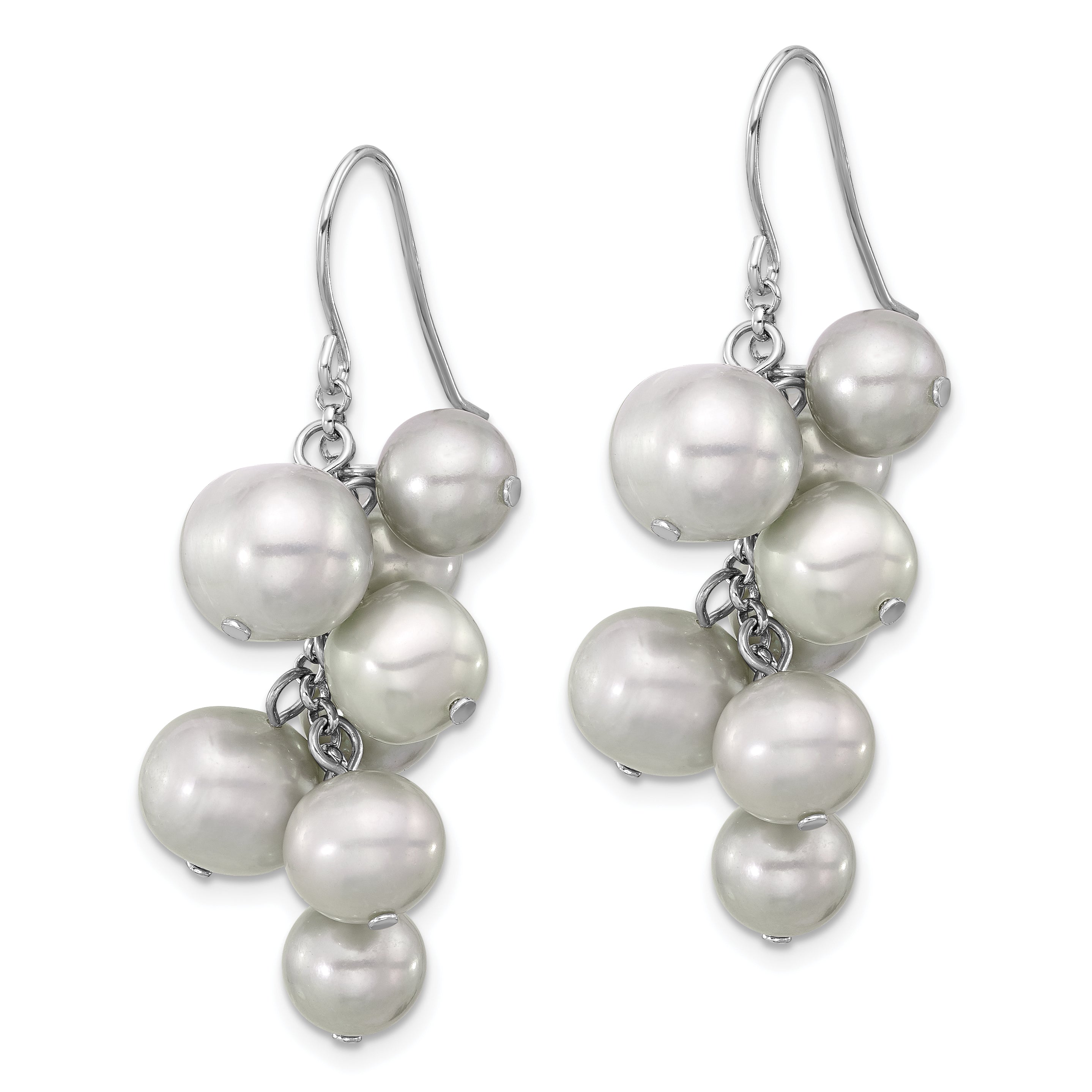 Sterling Silver Rhodium-plated 6-10mm Grey Near-Round Freshwater Cultured Pearl Dangle Earrings Secondary image