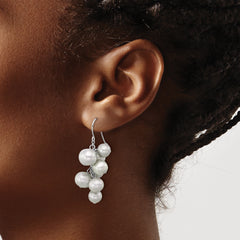 Sterling Silver Rhodium-plated 6-10mm Grey Near-Round Freshwater Cultured Pearl Dangle Earrings