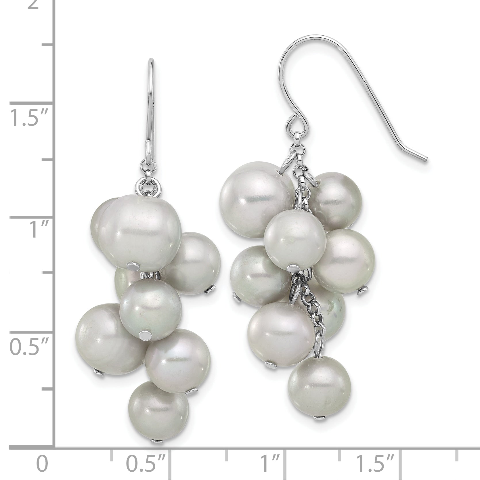 Sterling Silver Rhodium-plated 6-10mm Grey Near-Round Freshwater Cultured Pearl Dangle Earrings