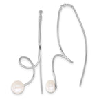 Sterling Silver Rhodium-plated 6-7mm White Button Freshwater Cultured Pearl Twisted Threader Earrings