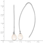 Sterling Silver Rhodium-plated 7-8mm White Teardrop Freshwater Cultured Pearl Threader Earrings
