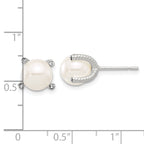 Sterling Silver Polished/Twisted CZ and Synthetic Pearl Post Earrings