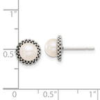 Sterling Silver Antiqued Beaded Synthetic Pearl Post Button Earrings