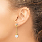 Sterling Silver Gold-tone Polished CZ and Imitation Pearl Dangle Earrings