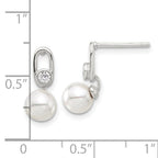 Sterling Silver E-coated Polished 6-7mm Shell Pearl and CZ Post Earrings
